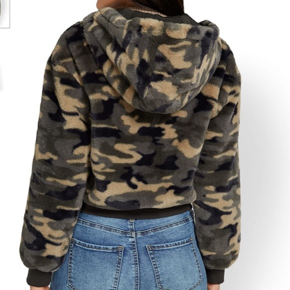 NY&C CAMO-PRINT REVERSIBLE HOODED FAUX-FUR JACKET XL - Picture 2 of 11